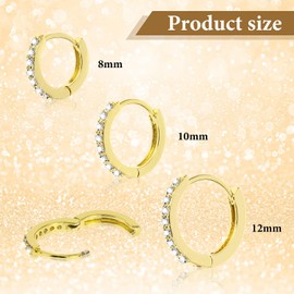 Yolev 3 Pairs Gold Small Hoop Earrings Set Cubic Rhinestones Hoop Earrings Gold Huggie Earrings for Women(8mm 10mm 12mm)