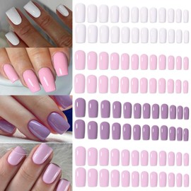 4 in 1 Maigitur 96Pcs Press on Nails Short Square 4 Colors Glossy Design Fake Nails Fit Perfectly & Natural Reusable Stick on Nails with 1 Glue in 12 Sizes-24pcs Each Color for Women Girls Manicure…