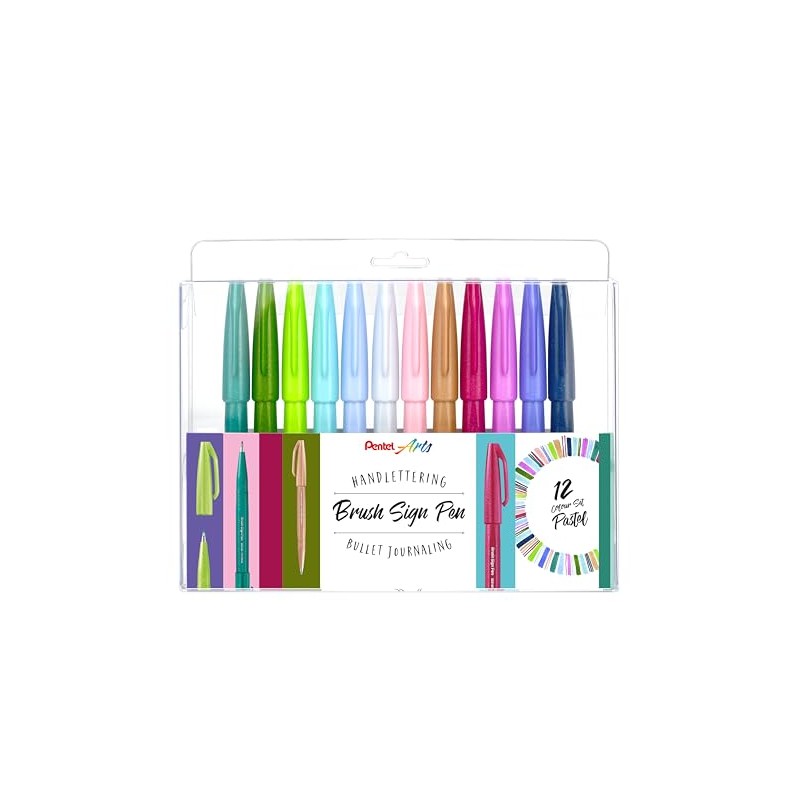 Pentel Brush Sign Pen, Fibre-Tip Pen, Brush-Like Tip, SES15C-12