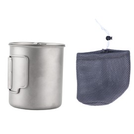Outdoor Drinking Cup with Foldable Handle Titanium Mug with Lid for Camping Cooking750ML
