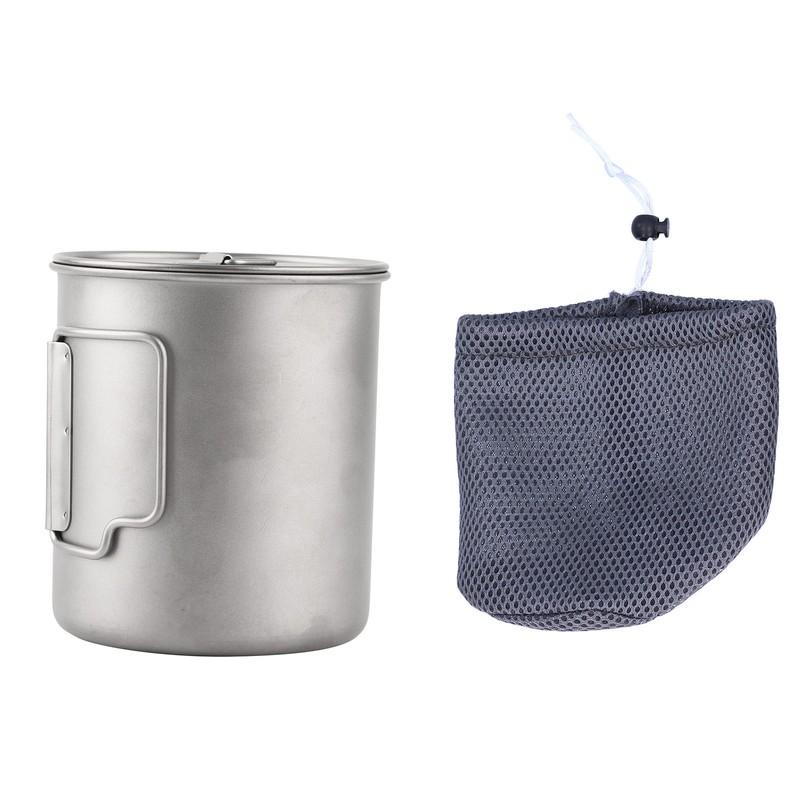 Outdoor Drinking Cup with Foldable Handle Titanium Mug with Lid