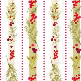 IHR Ideal Home Range Cocktail Napkins Disposable 3-Ply Paper Party Napkin Pack, 5" x 5", Merry Berry Stripe, 20-Count