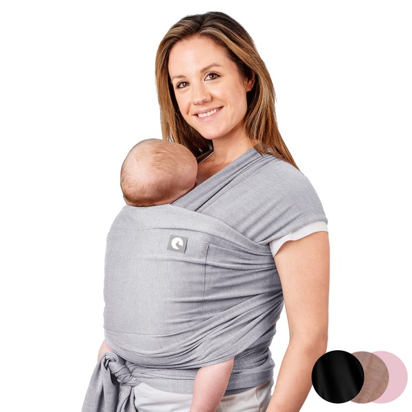 Baby Sling Wrap with Large Front Pocket - Naturally Soft Baby Wrap Carrier - Cotton Baby Sling Carrier from Birth - Baby Sling Newborn to Toddler Carrier - The Pocket Wrap™ by Trekki (Grey)