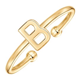 PAVOI 14K Yellow Gold Plated Initial Adjustable Ring - Women’s Initial Ring - B Letter