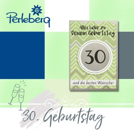 Perleberg 30th Birthday Card - Lettering Design Collection - Birthday Card with Circle & Ribbon - Birthday Cards with Matching Envelope - 4.5" x 6.5" Greeting Card