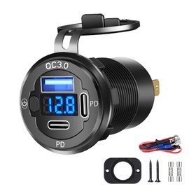 Ktilura USB Car Charger Socket,12V 3 Port Fast Charging Outlet Panel,Dual 30W PD Type C & 18W QC3.0 USB-A Charger Power Outlet Panel with Switch LED Voltmeter for Car/Boat/Motorcycle/SUV/RV Truck