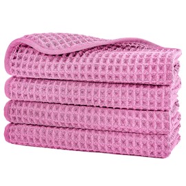 POLYTE - Toalla facial de microfibra sin pelusas, 13 x 13 pulgadas, paquete de 4 (rosa, tela de gofre)