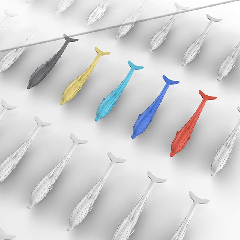 Arinda Silicone Fish Shape Cat Toothbrush Teething Toy with Catnip