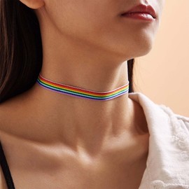 Yienate Boho Rainbow Necklace Choker Colorful Gradient Necklace Chain Summer Beach Choker Necklaces Charm Necklace Jewelry for Women Girls