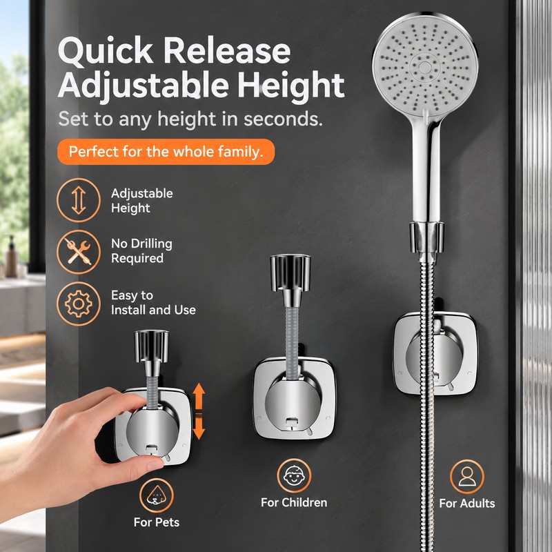 360° Adjustable Handheld Shower Head Holder for Bathroom – No-Drill