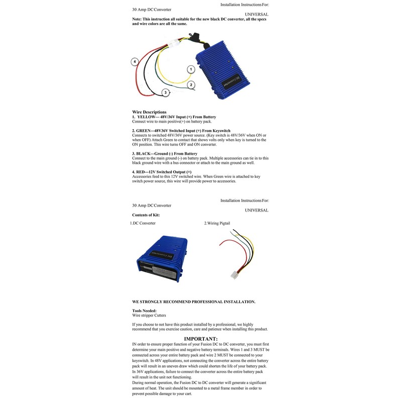 BeAcc 30 Amp DC Converter I Golf Cart Voltage Reducer