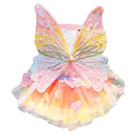 Dog Princess Dress,Summer Thin Cat Rainbow Butterfly Pettiskirt Cute Pet Clothes Chihuahua Teddy Dress Pet Supplies (L)