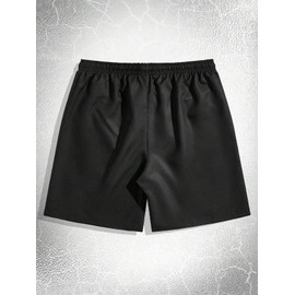 SHENHE Men's Graphic Print Drawstring Waist Shorts Casual Tie Front Straight Leg Shorts Black M