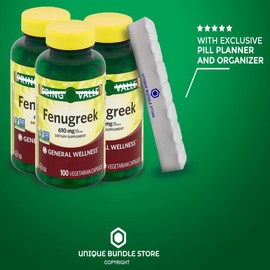 Unique Bundle Store Fenugreek, 610 mg, 100 Capsules - General Wellness Dietary Supplement Vegetarian + 7 Day Pill Organizer Included (Pack of 3)