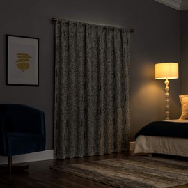 Scott Living Aubry Shimmering Floral 100% Blackout Back Tab Curtain Panel, 52" x 84", Gray