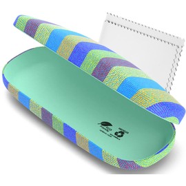 OPTIPAK Hard Shell Glasses Case - Eco Friendly Eyeglass Hard Case with Microfiber Cleaning Cloth - Stripe