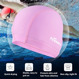 Lycra Swimming Cap, Firesara Swim Cap Anti-Tear Swim Hat Comfortable No-Slip for Men Women Long Short Hair Adult Boys Girls-Pink