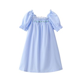 BANGSAUR Girls' Vintage Dresses, Cotton Princess Sleepshirts, Kids 3-12 Years(Blue,5-6Years)