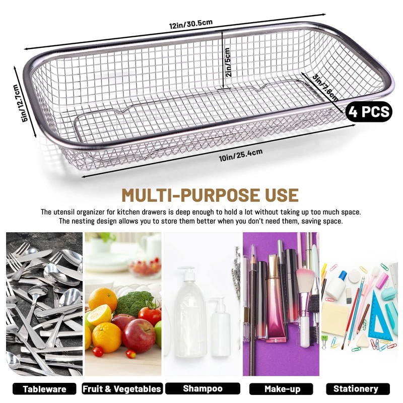 LELE LIFE 4Pcs Silverware Organizer Utensil Organizer, 304 Stainless Steel