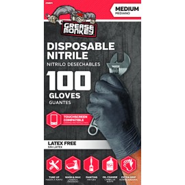Grease Monkey Disposable Nitrile Gloves, Pack of 100, Medium, Black