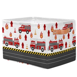 LLCXCSI Rectangle Large Red Fire Car Boy Room Decor Collapsible Organizer Cube Bin Cartoon Kid Storage Basket Gift Baskets for Nursery Book Shelf Clothes Toy 15"x11"x9.5"