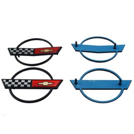 Pair Set C4 Corvette Gas Fuel Lid Emblem Cross Flag Front Nose and Rear Badge Nameplate Sticker Replacement for 1984 - 1990 Corvette