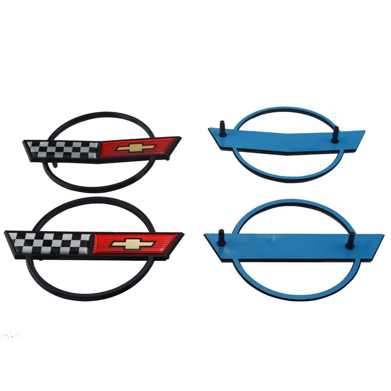 Pair Set C4 Corvette Gas Fuel Lid Emblem Cross Flag