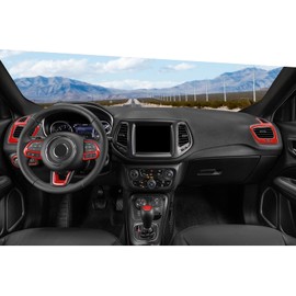 Jimen Fit for Jeep Compass 2017-2020, 8PCS Red Interior Trim Kits - Dash Air Vent Cover, Headlight Switch Trim, Shifter Knob Cover, Front Cup Holder Frame