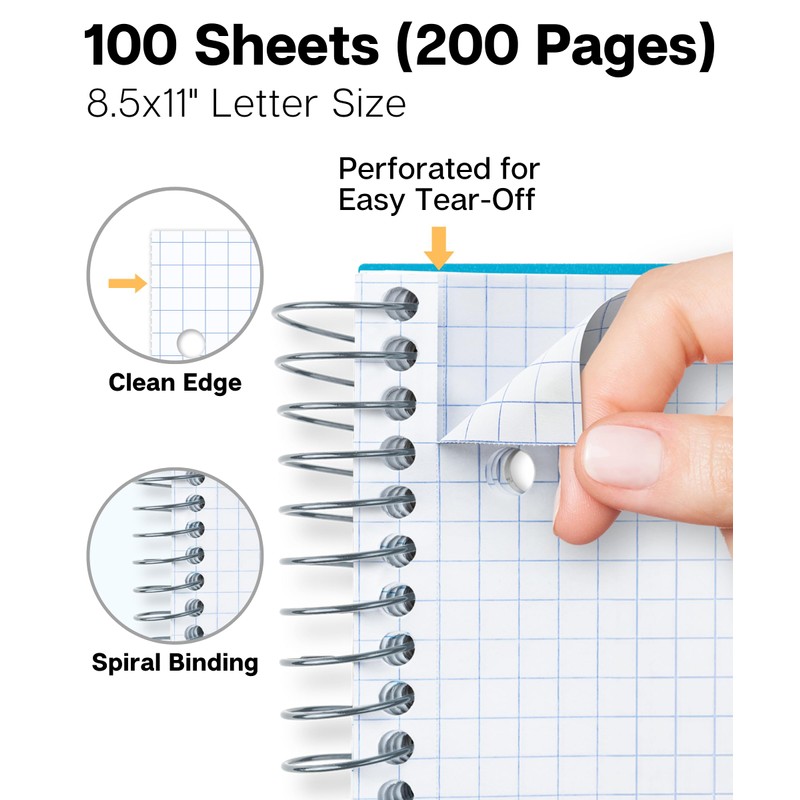 Dunwell Graph Paper Notebook 8.5 x 11 (Blue) Plastic Cover,
