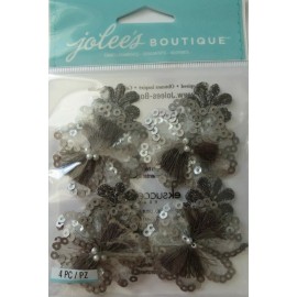 JOLEE'S BOUTIQUE GREY SEQUINS FLOWERS 3D 4 PC STICKERS SCRAPBOOK CRAFT OUTDOOR