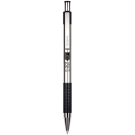 Zebra Pen F-301 Retractable Ballpoint Pen, Stainless Steel Barrel, Fine Point, Black Ink, 12-Pack, Model Number: 27110