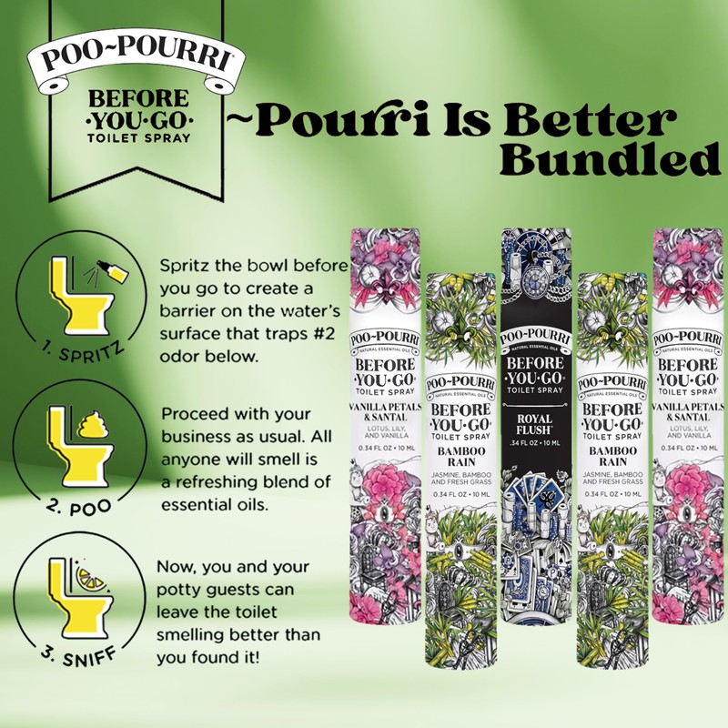 Poo-Pourri Before-You-Go Toilet Spray, Travel Size 10 mL, 5 Pack