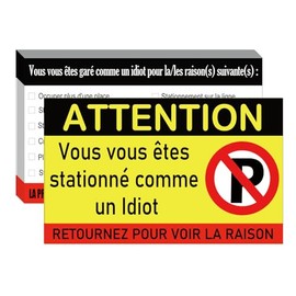 100 Pack French-Inspired 'Moron Parking' Prank Cards | 2x3.5 Funny Violation Notes with Hilarious Reasons Perfect for Office Pranks Bad Parking Revenge or Just Spreading Laughter