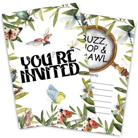 buwanJH Insect Bugs Birthday Party Invitation Cards, Bug Birthday Invitations for Boys Girls, Outdoor Bug Hunt Boy Insect Party Invites Fill in Blank, Double-Sided Design, 30 Cards with 30 Envelopes