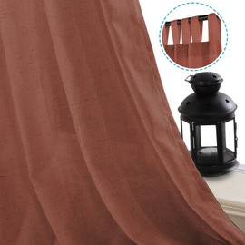 H.VERSAILTEX Natural Linen Curtains Linen Textured Semi Sheer Curtain Light Filtering Tab Top Window Treatments Panels Highly Durable Curtain Panels for Bedroom (2 Panels, 52" x 84", Rust)