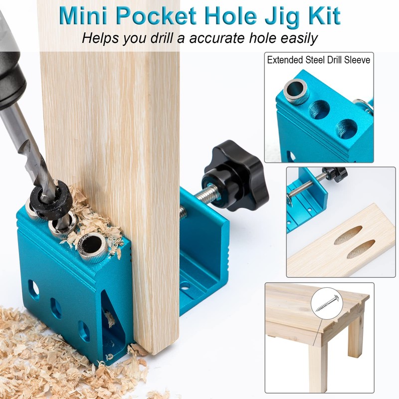 Pocket Hole Jig Kit with 3 Drill Hole for Carpentry