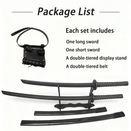 2PCS Polypropylene Plastic Training Martial Sword，Black Practice Katana Sword with Sheath，Training Katana for Practice，with Belt and Stand