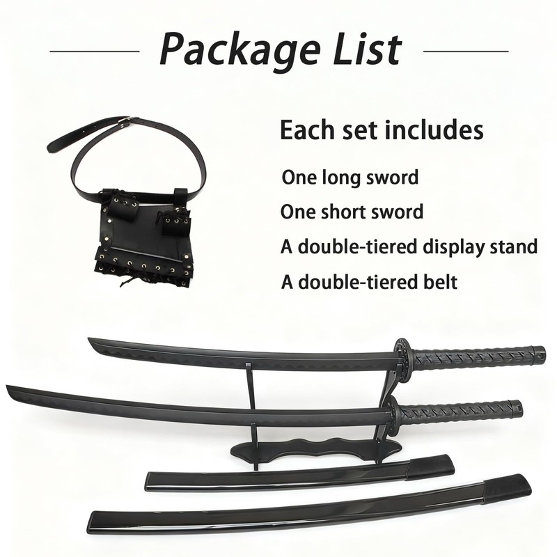 2PCS Polypropylene Plastic Training Martial Sword，Black Practice Katana Sword with