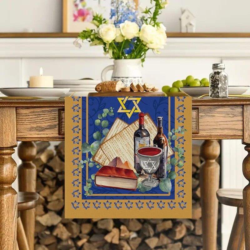 Happy Passover Table Runner Star of David Pesach Jewish Decorations