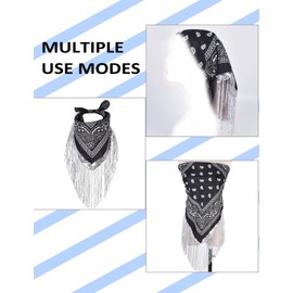 JIANGLAI Fringe Rhinestone Bandana with Heart Sunglasses, Disco Cowgirl Bachelorette (Brown)