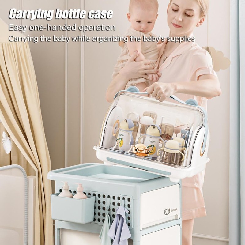 Nollapo Transparent Baby Bottle Drying Rack with Double Lid and