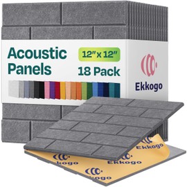 Ekkogo Ekkogo Acoustic Panels 18-Pack Soundproof Wall 12"X12"X0.4" Brick Style Premium Sound Dampening Easy Self Adhesive Installation - [Pebble Gray]