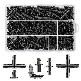 Unoutur 600 Pcs Barbed Connectors Drip Irrigation Fittings Kit, 1/4" Drip Irrigation Kit for Garden Flower Pot Greenhouse Lawn (Straight Barbs,Single Barbs,Tees,Elbows,End Plug,4-Way Coupling)