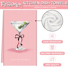 FYSUIMU A Tini Bit Older Kitchen Dish Towel 18 x 28 Pink Green Martini Dishcloth Decorative Hand Drying Tea Towel for Birthday Bachelorette Cooking Baking Cleaning, 2Pcs