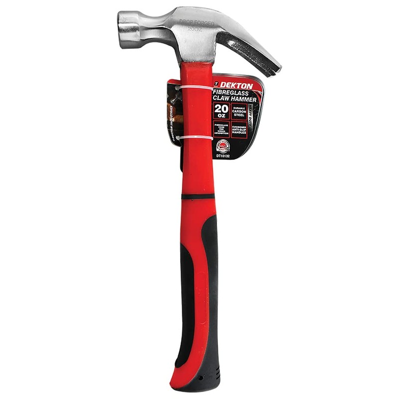 Dekton 20oz Fibreglass Claw Hammer-Anti-Slip Handle| Shock-Absorbing Fibreglass Core| Durable