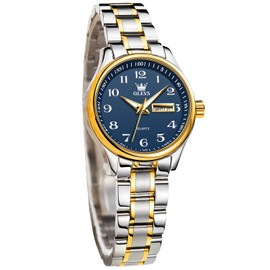 OLEVS Watches for Women UK Ladies Analog Quartz Silver and Gold Women's Watches Date Day Stainless Steel Waterproof Large Numbers Easy Read Dress Wrist Watches