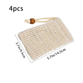 4pcs Natural Soap Bag Exfoliating Soap Bag With Drawstring Safe And Durable Sisal Fiber Saver Pouch Body Scrub Save Soaps, Bags For Shower Bath For Washing Foaming Drying Soaps