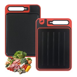 4 in 1 Miracle Melt Defrosting Board, Double Sided As Chopping Board with Grater, Sharpener, Miracle Melt Defrost Tray for Meat, Fish, and Food(Red)