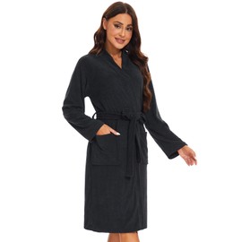 Ymmchy Women Bathrobes Lightweight Dressing Gown Terry Towelling Bath Robe Shawl Collar Robes Black S