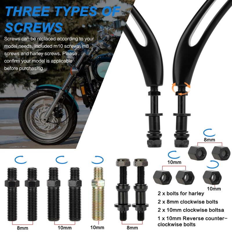 VG MOTO Motorcycle Skull Teardrop Rearview Mirror 8mm 10mm Side